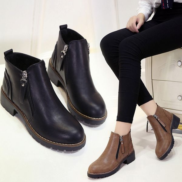 2021 the new new winter ankle zip women's martin fashion boots woman toes foot shoes mb9o, Black